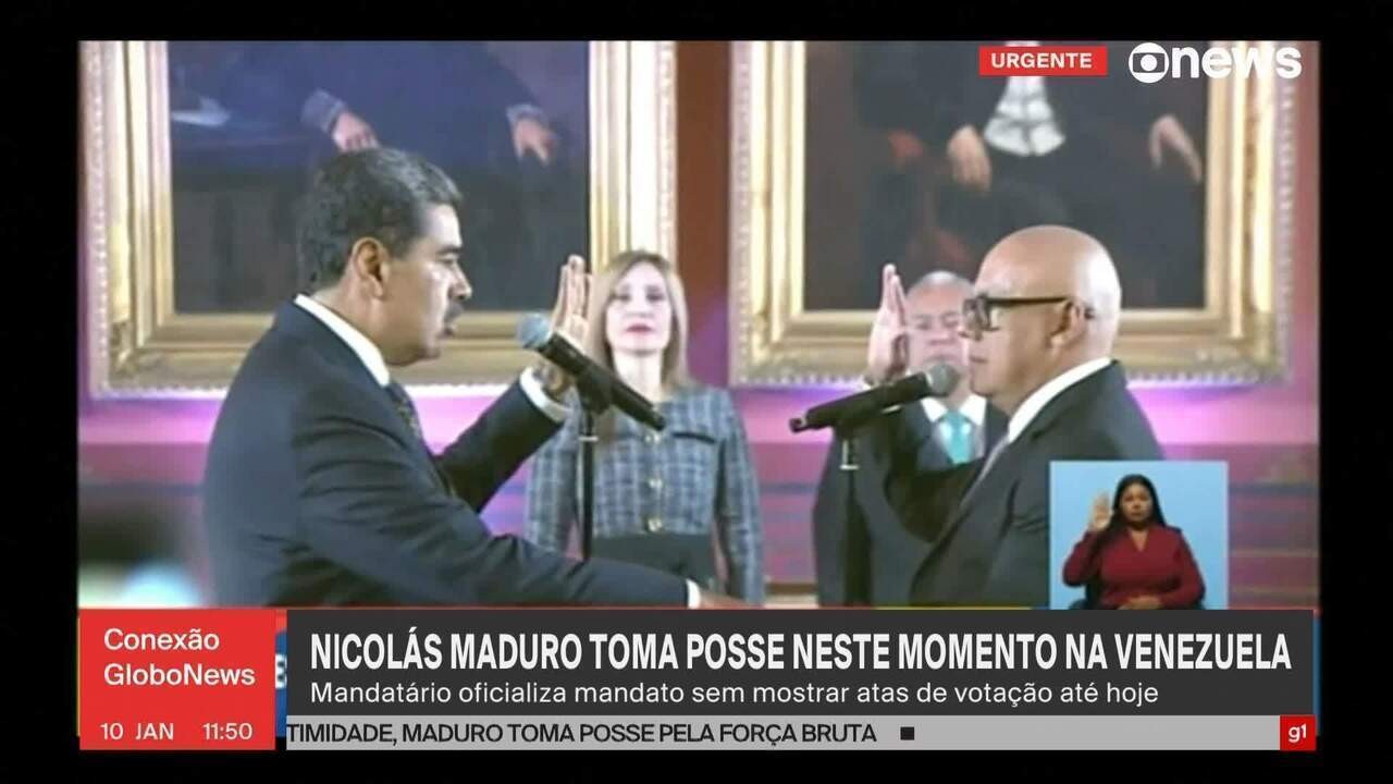 Maduro toma posse na Venezuela para terceiro mandato após eleição contestada e discursa falando em 'paz e soberania nacional'